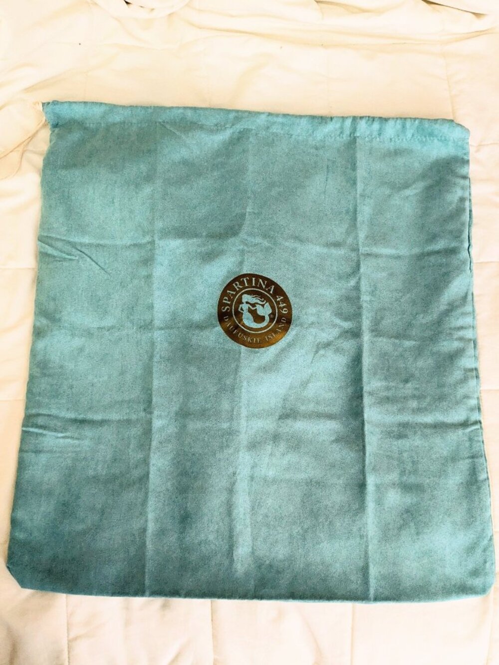 Spartina 449 Drawstring Handbag Velveteen Dust Bag Sea Green Blue Large 21 x 19 - Picture 2 of 5
